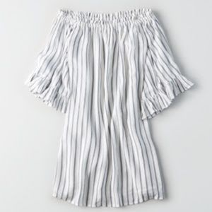 AE STRIPED EXAGGERATED BELL SLEEVE SHIFT DRESS
